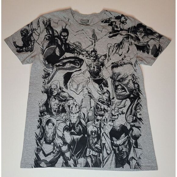 Marvel Super Heroes‎ T-Shirt Mens Medium. Full Front Grey Short Sleeve Tee. - Picture 1 of 6